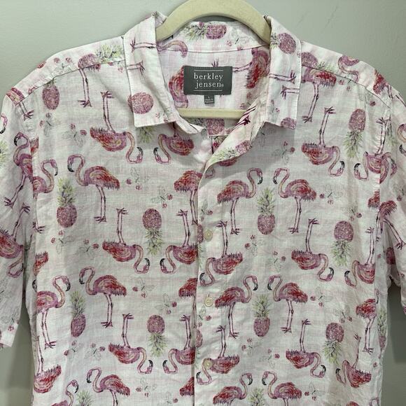 Berkley Jensen Women’s Sz Large Tropical Flamingo Print Vacation Linen Blend - Picture 2 of 6